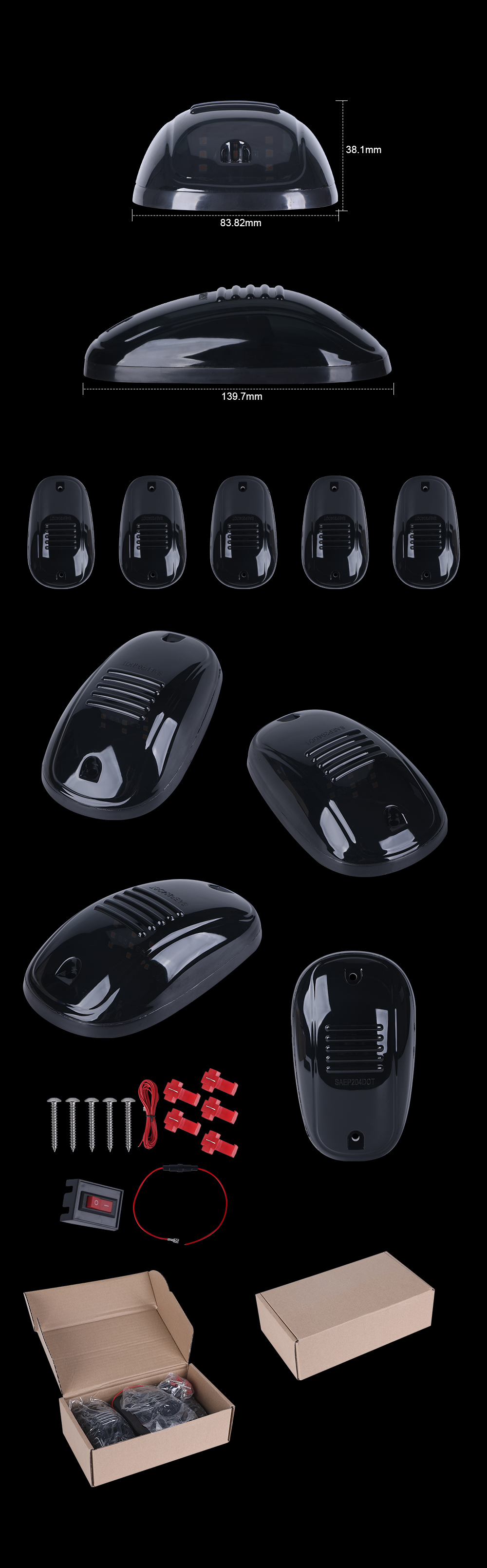 Amber Led Roof Marker Lights 5Pcs Smoke Lens Ford 1999-2016 F150 F250