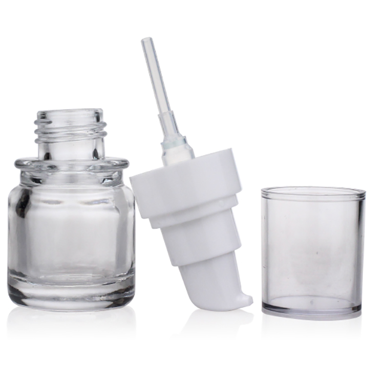 Cosmetic Packaging 30ml Round Clear Serum Lotion Foundation Glass Bottle With Pump