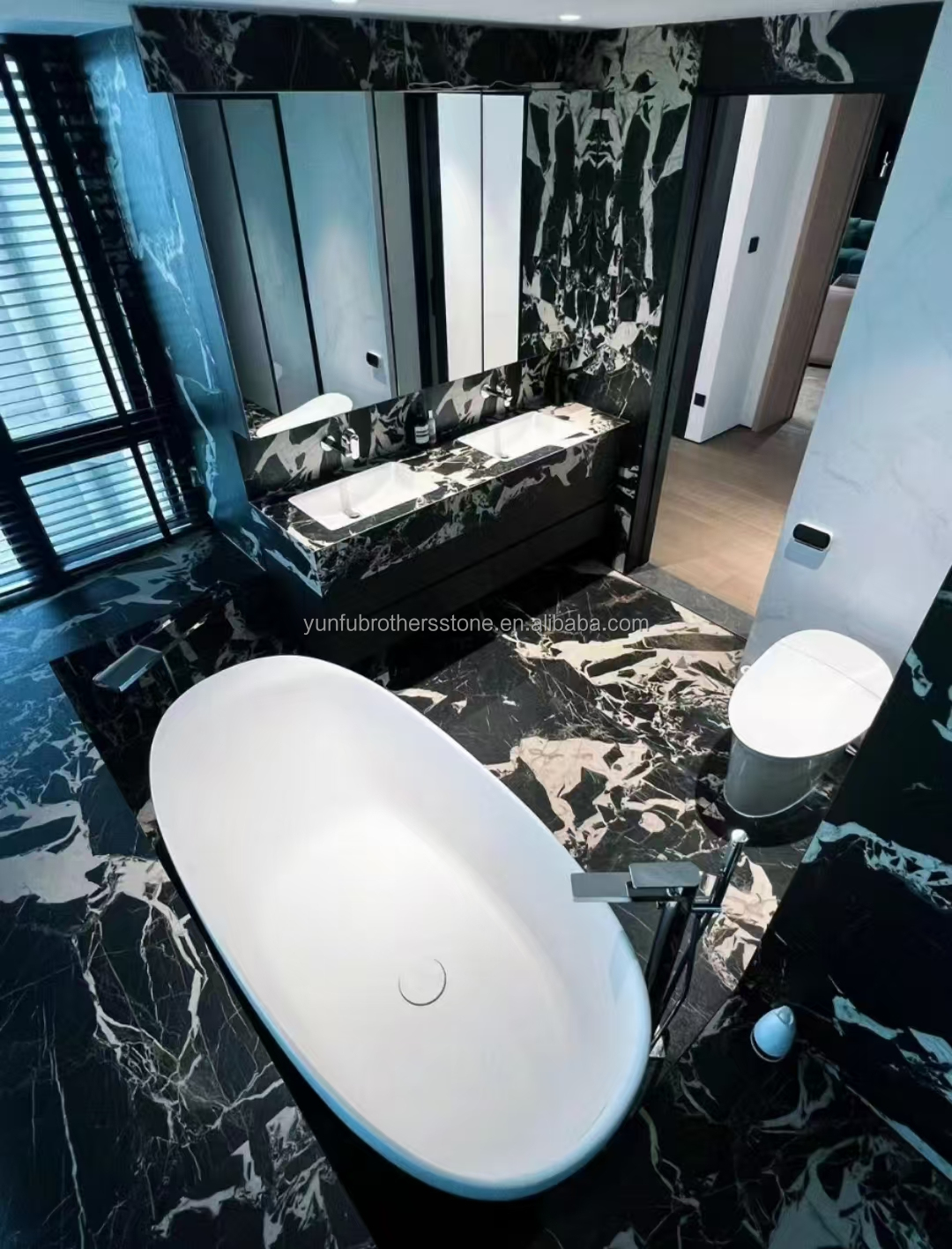 Polished Napoleno Black Marble Glossy Stone for Hotel Villa Long Wall Panel Floor Tile