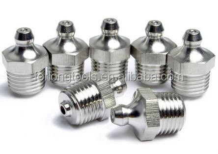 Drill Sleeve and Button Connection 1/4"-19 BSP Stainless Steel Straight Grease Fitting Cap with Round Flat Head Code