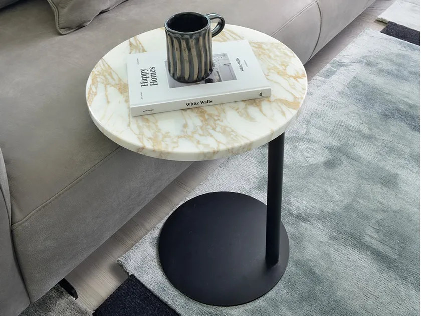Flexible C Table Sofa Chair White Marble Finish Iron Base Side Table