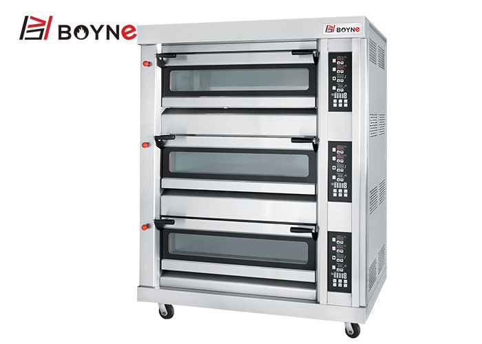Commercial Bakery Shop 20~400°C Stainless Steel Gas Three Deck Six Trays Bread Oven