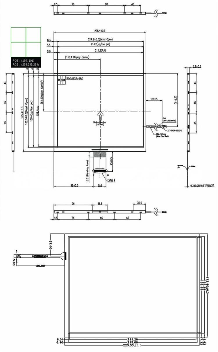 10.4 Inch Resistive Touch LCD 60pin 24bit RGB Interface Driver IC STM32/RA8875 Resolution 800*600 250 Brightness
