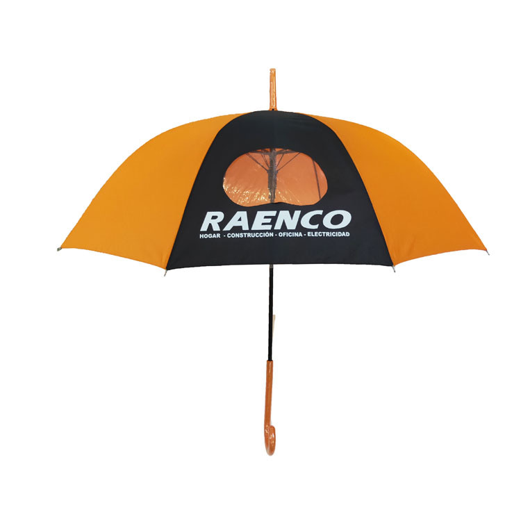 Pongee Fabric Metal Frame Ladies Rain Umbrella Automatic Orange Color