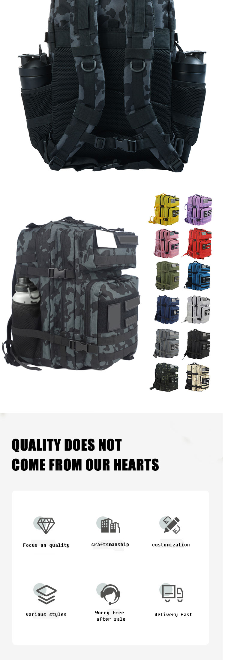 Waterproof polyester 45l large backpack gym backpack bag