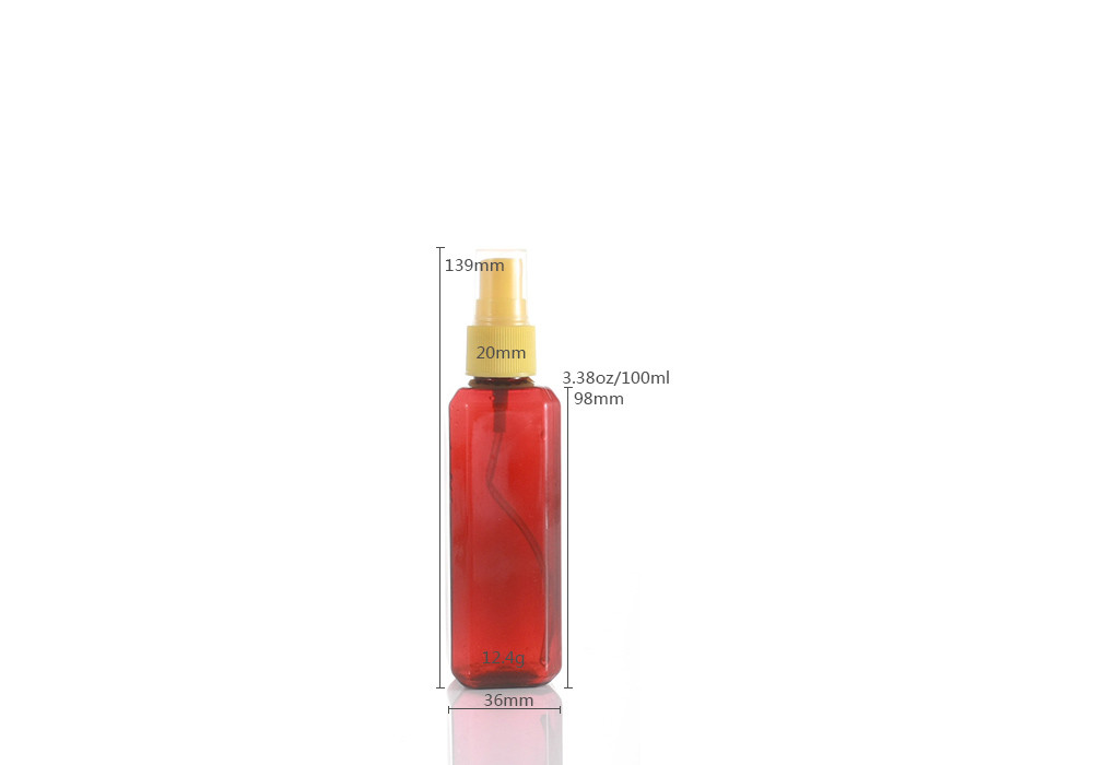 100ml PET Sprayer Square Plastic Cosmetic Bottle