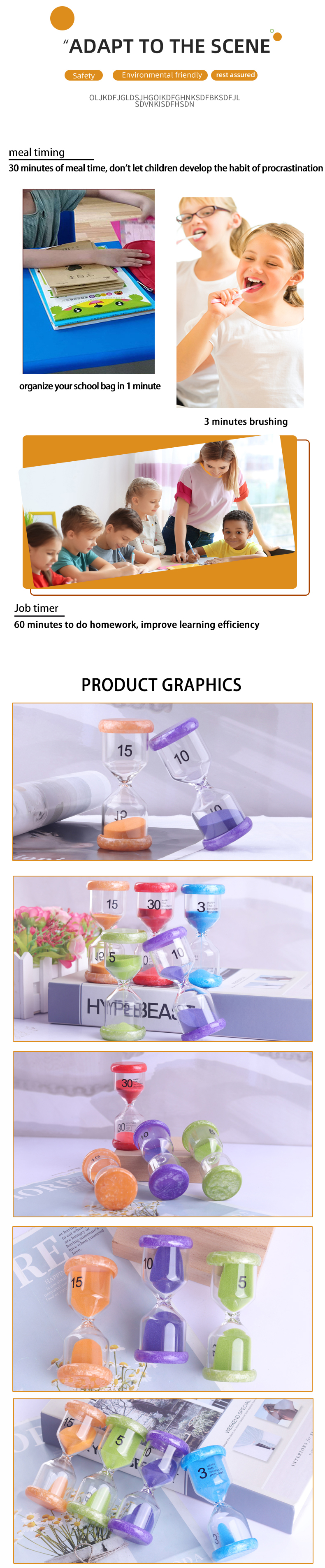 Colorful Plastic Sand Timer Clock 2 3 5 10 15 30 Min Kids Game Hourglass