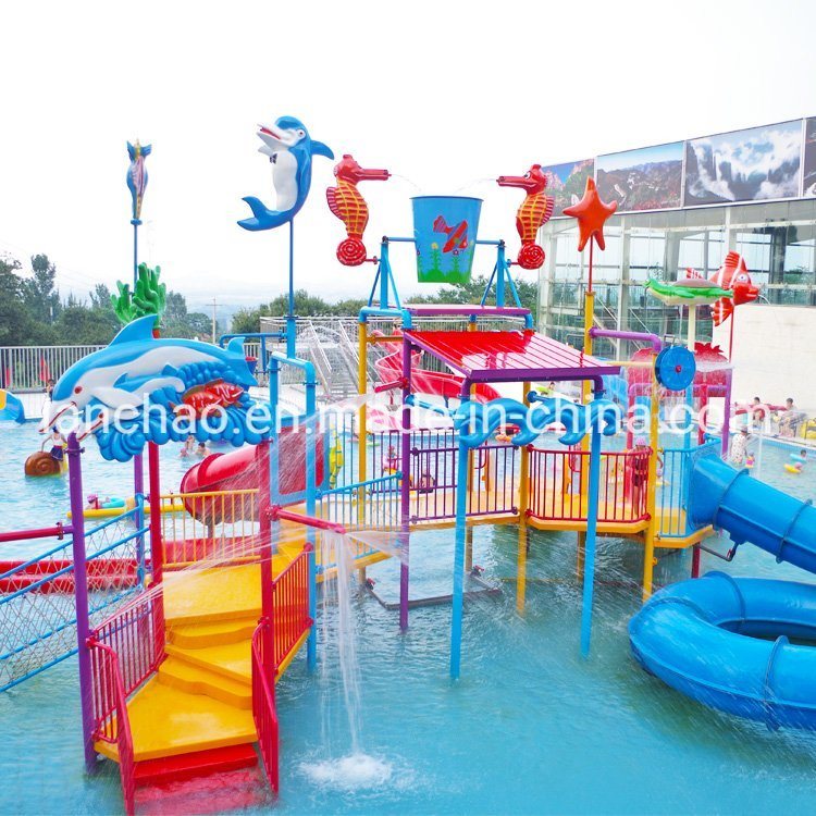 Family Interactive Water Park Playground with Closed Spiral Slide
