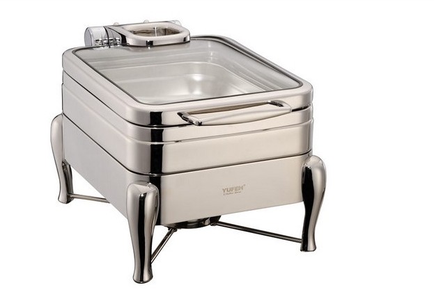 YUFEH Stainless Steel 304# Hydraulic Induction Chafing Dish W/ Glass Lid Buffet Serving Dish Warmer