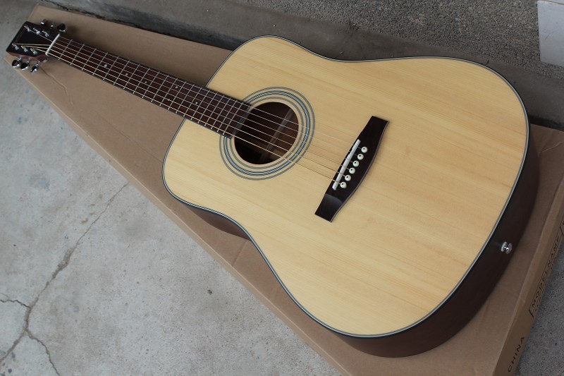 Factory custom 41 inch 20 frets 18 natural wood color acoustic guitar with solid top mahogany back