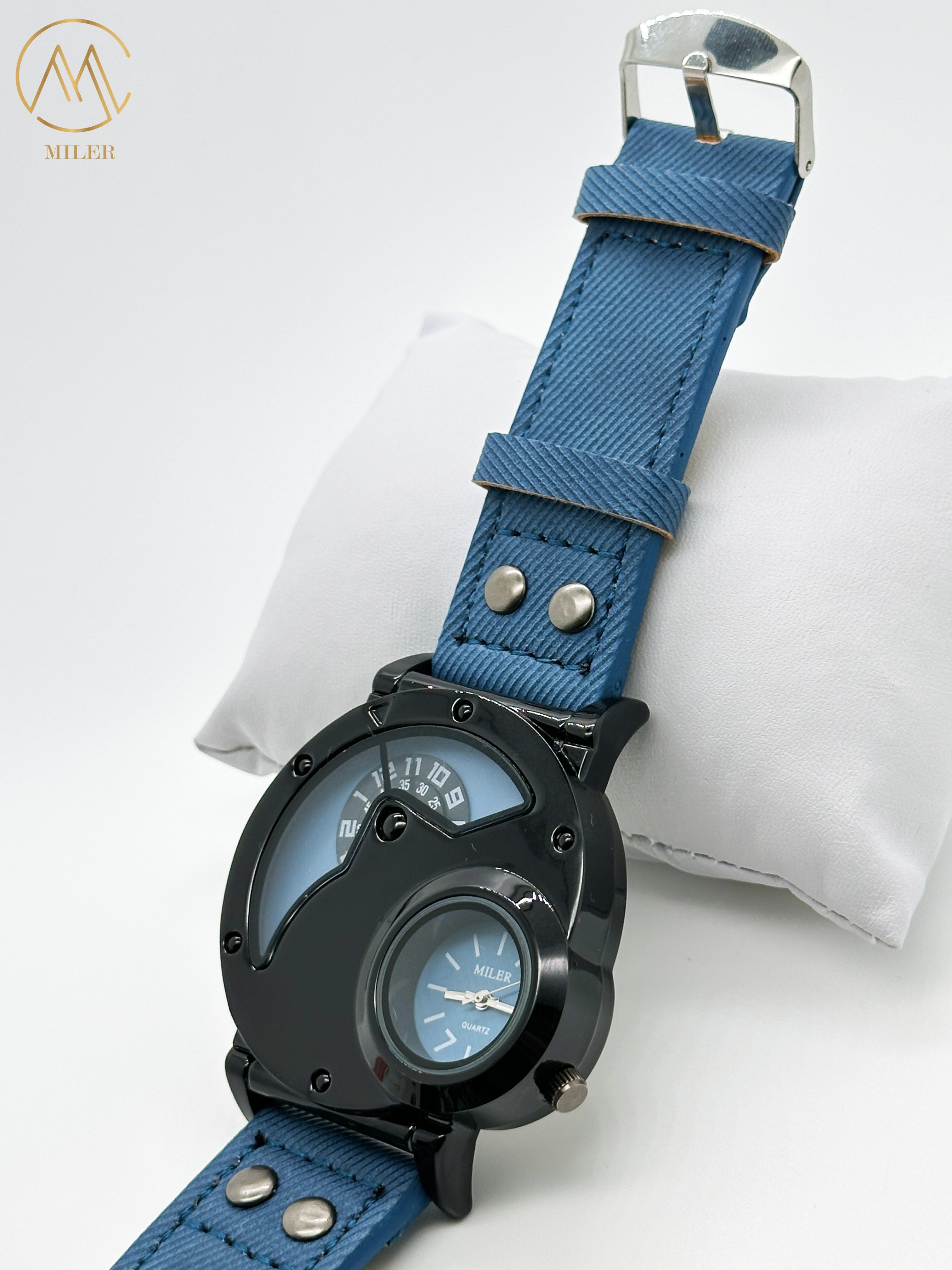 Creative Design Quartz Watch With Durable Denim Leather Strap For Teenagers