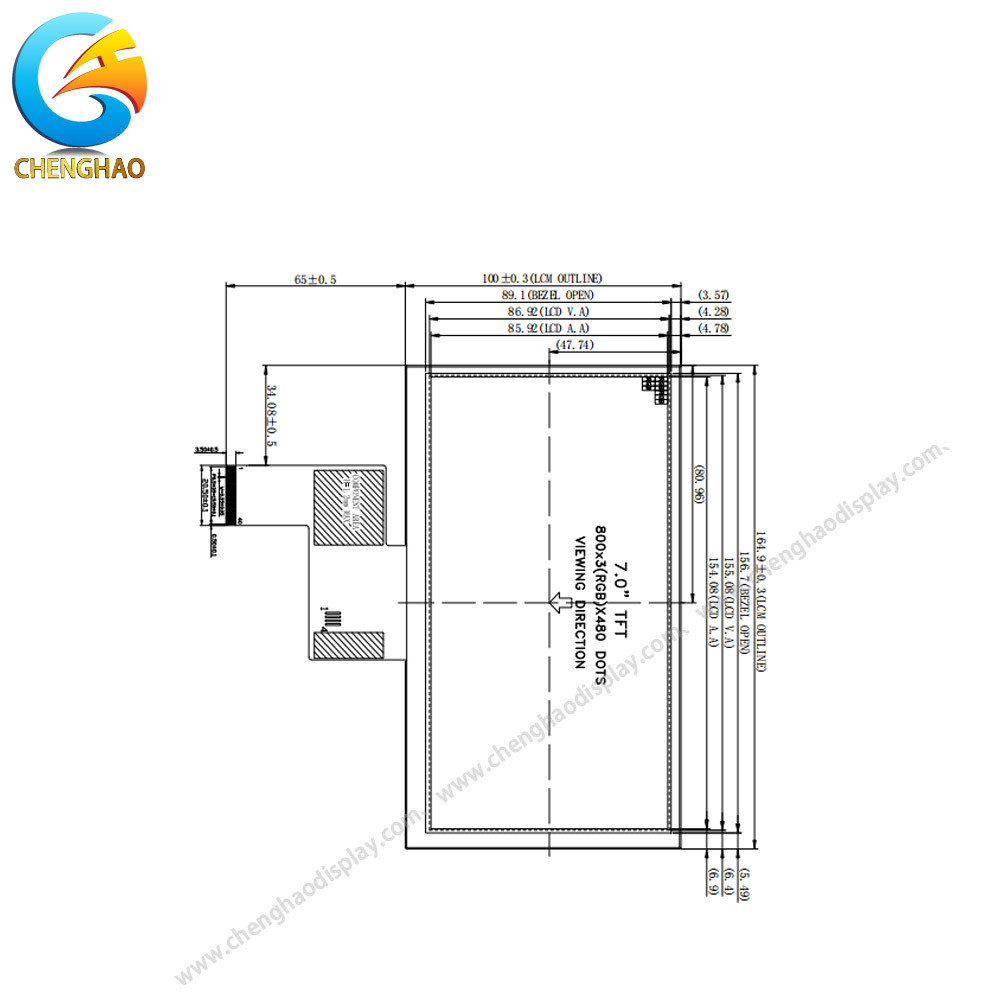 800x480 Resolution 7 Inch TFT LCD Display 24bit Parallel RGB Interface