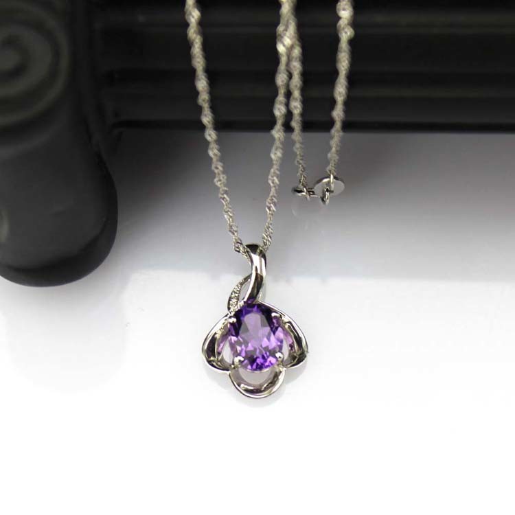 925 Silver Wave Chain Necklace and Citrine Cubic Zircon Pendant (PSJ0431)