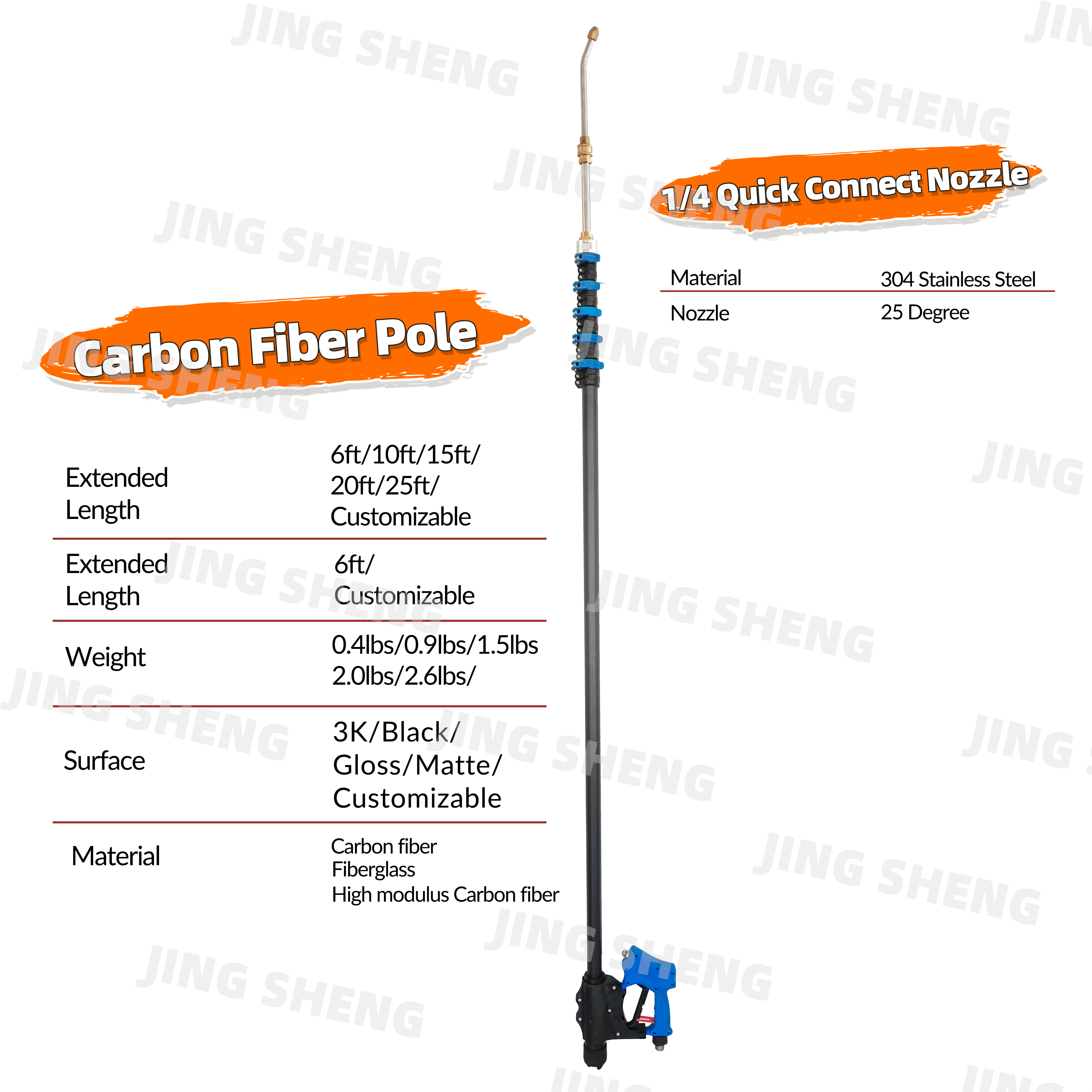 25ft Carbon Fiber High Pressure Pole For Cleaning Building Exteriors Simple Efficient