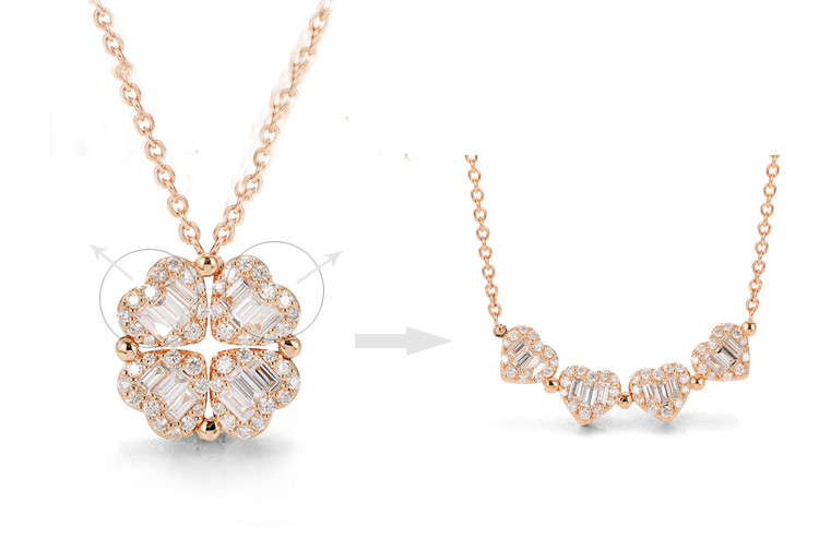 4 Clover 18K Gold Diamond Necklace 14.5mm 1.08 CT Womens