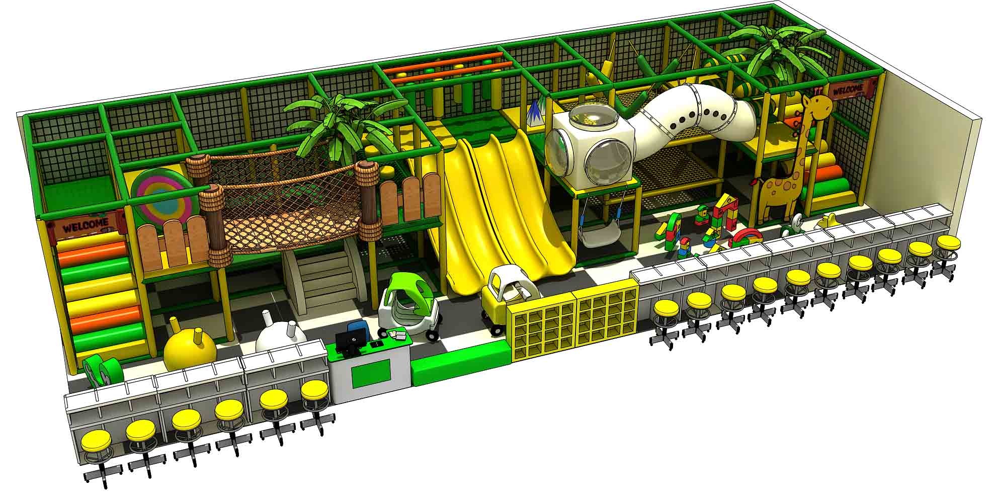 two level candy theme trampoline park kids indoor play gym with ball pool and slide