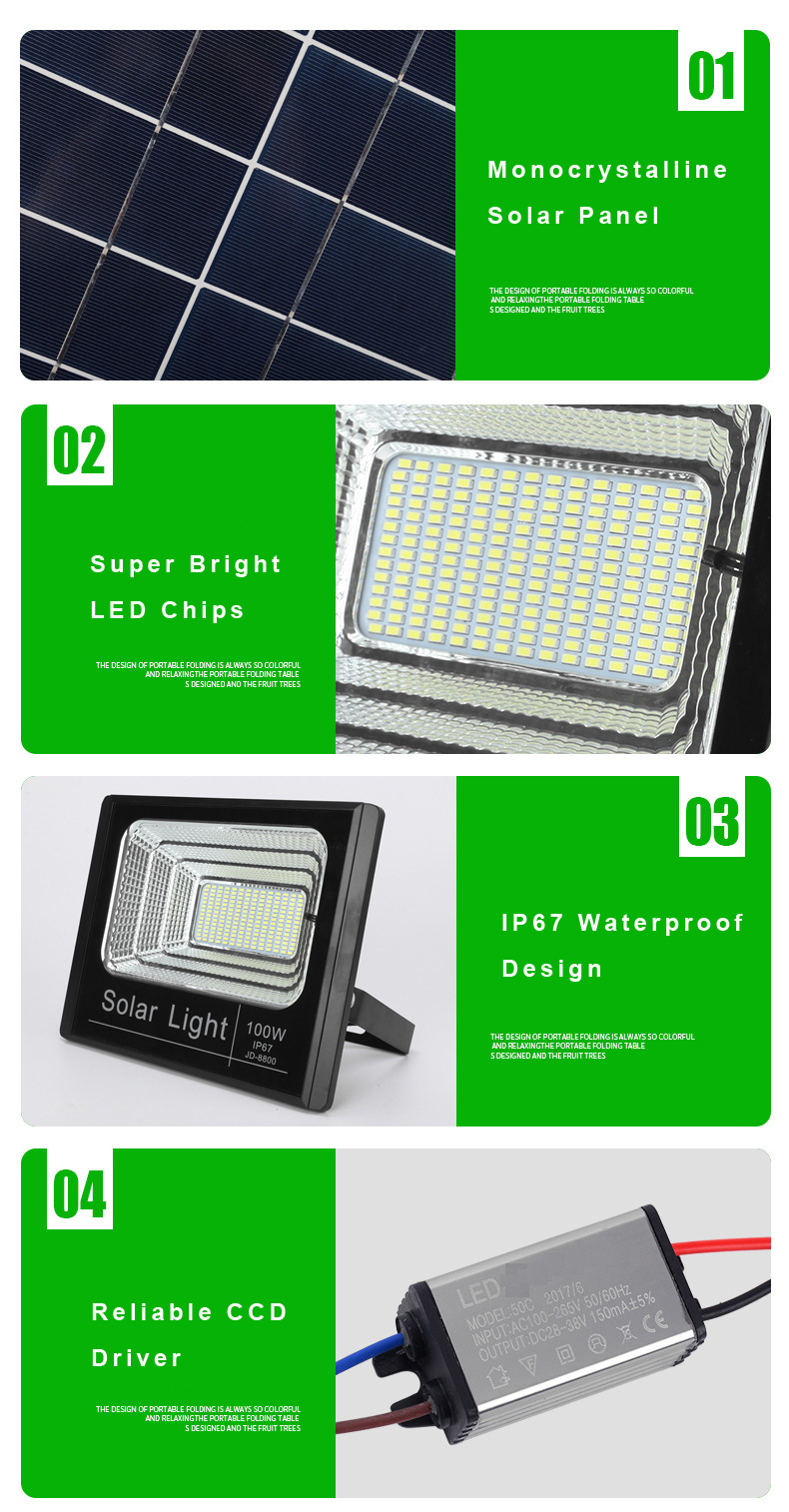 200w Solar Powered LED Flood Light For House Energy Saving Environmental Friendly