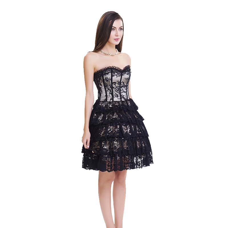 Grey Lace Steel Bone Corset Dress side