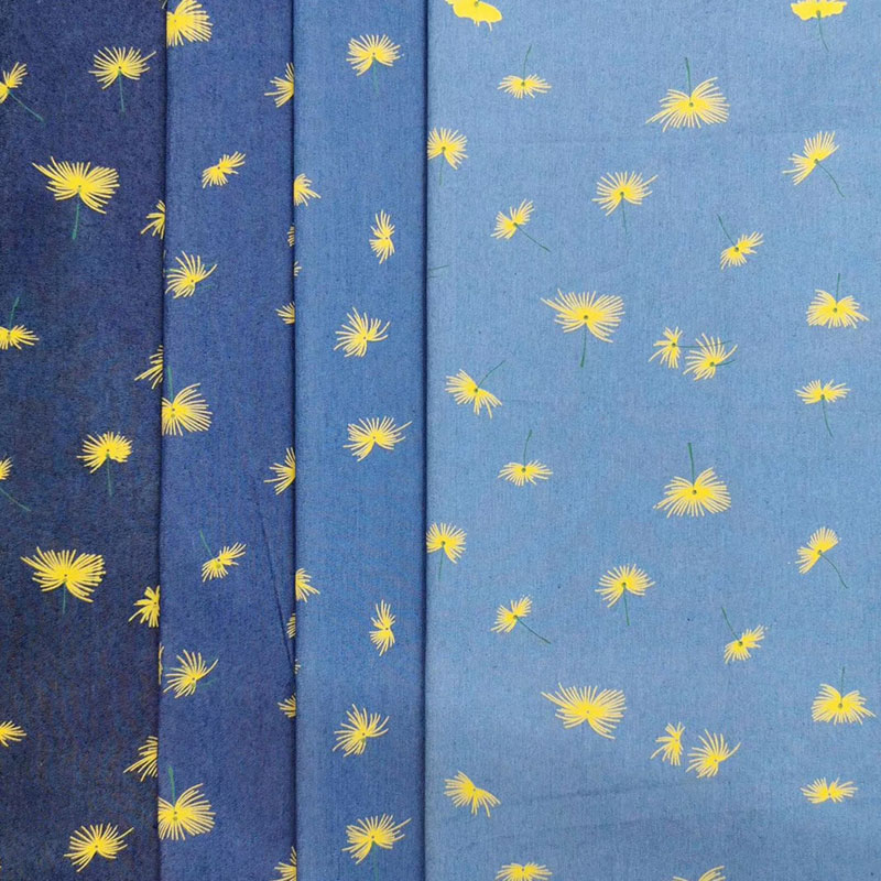 Soft Woven Flowers Pattern Printed Jean Denim Fabric 54.5 Inch