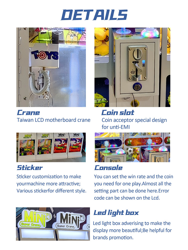 Customizable Mini Coin Operated Small Doll Arcade Game Vending Claw Machine With Bill Acceptor