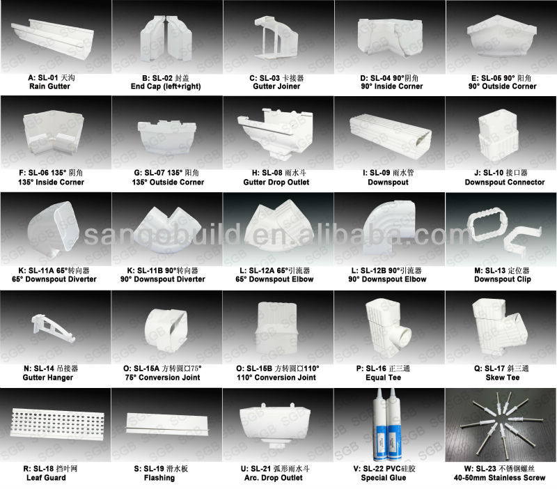 K type pvc rain gutter with all fittings