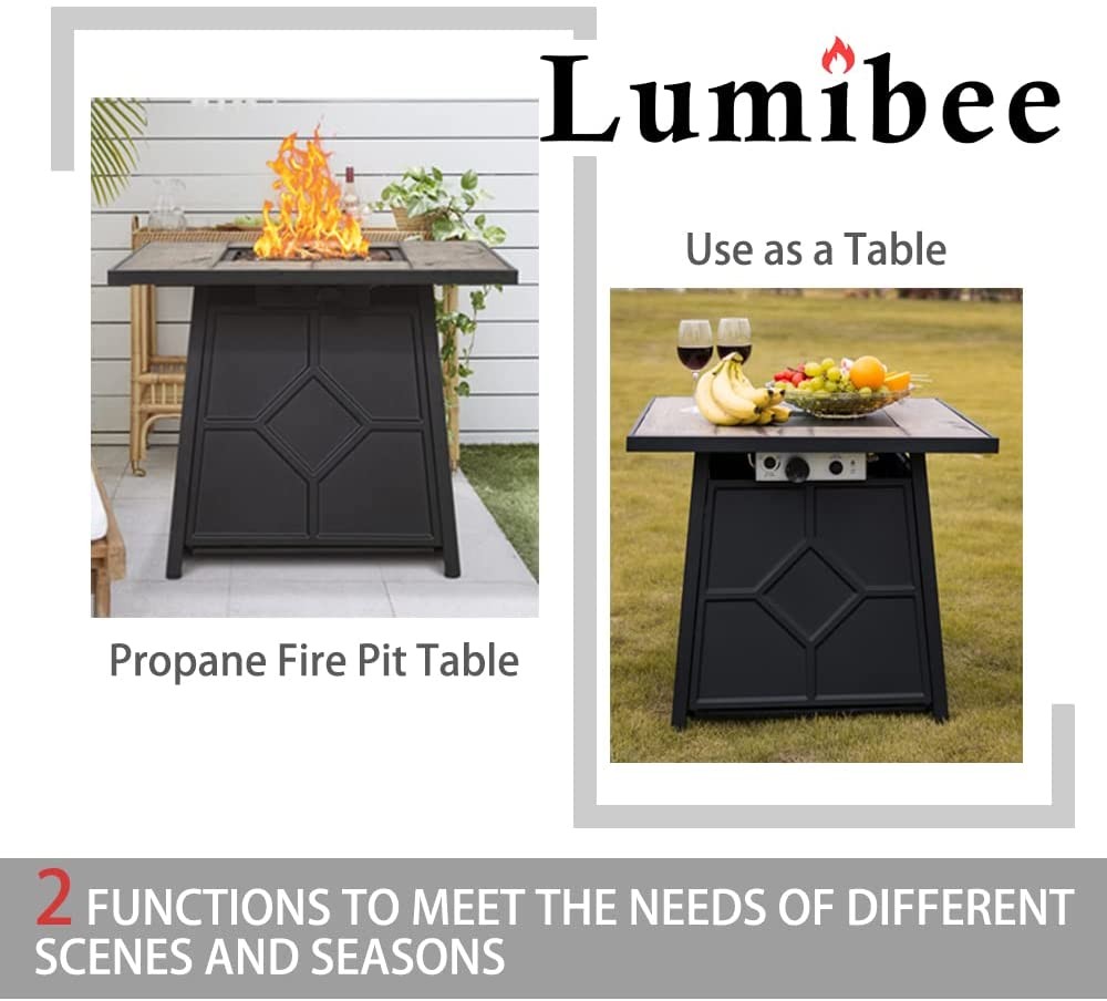 28'' Square 50,000 BTU Propane Square Fire Pit Outdoor Brazier Bench