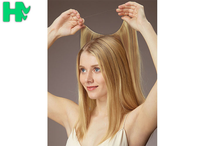 Blonde Color Hair Beautiful Girl Wear Synthetic Clip In Hair Extension Popular