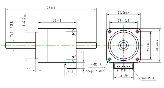 28*28*33mm NEMA 11 Linear Stepper Motor 50mN.M 0.67A For Textile Equipment