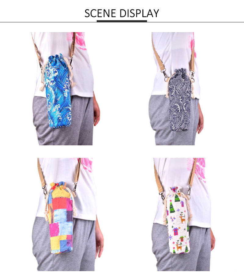 Neck Strap Cotton Canvas Wine Bottle Carry Bag