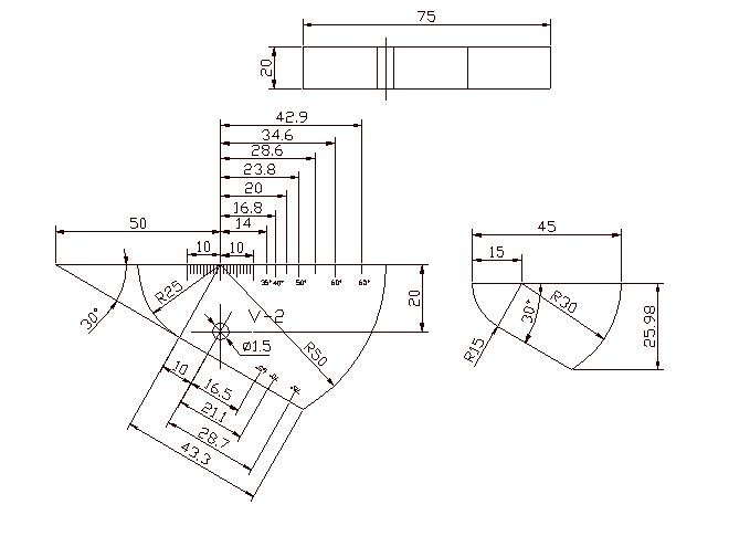 IIW V-2 A4 75mm x 43mm x 12.5mm Ultrasonic Calibration Block / ultrasonic test blocks
