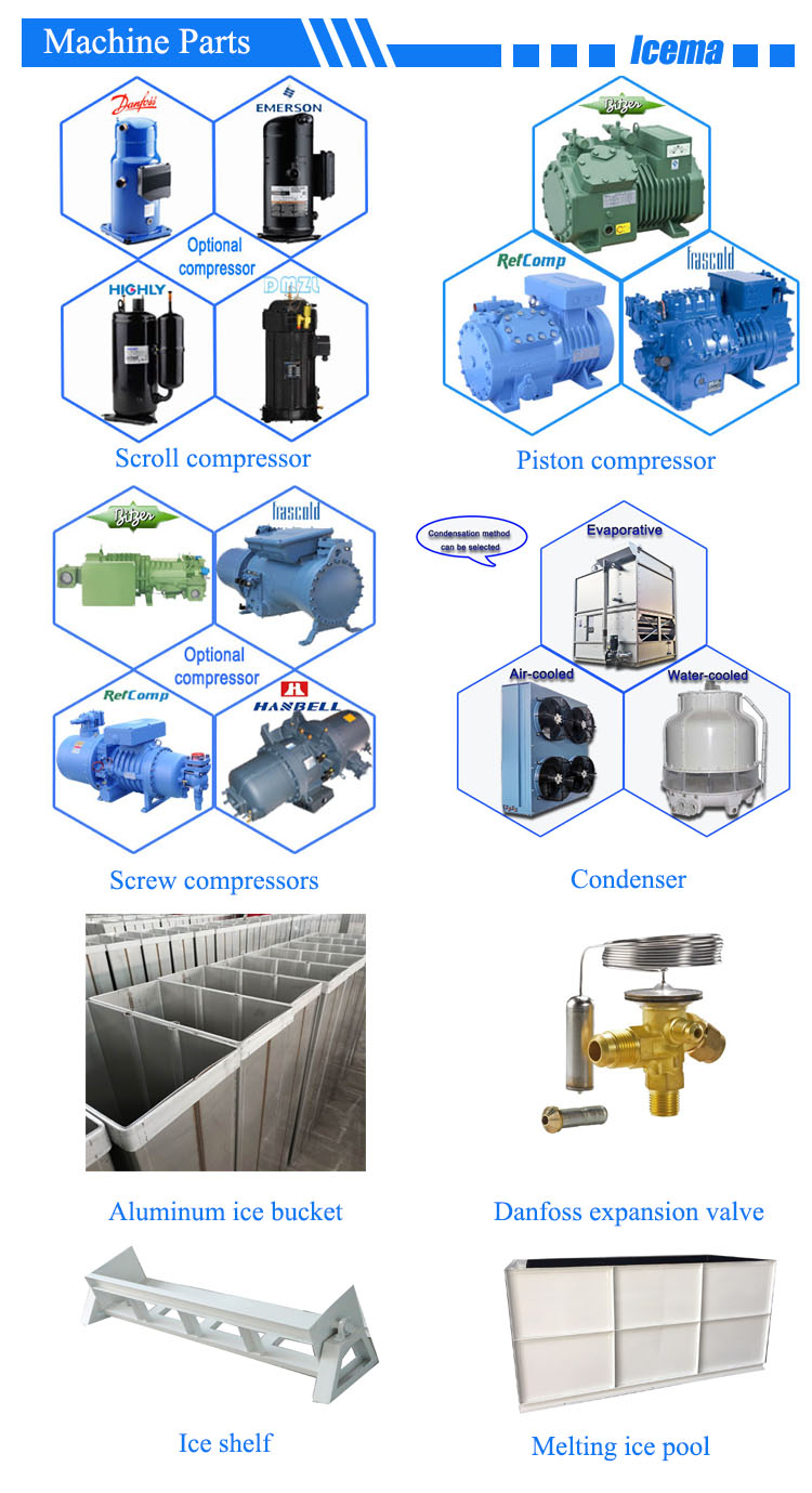 3T 5T 10T Brine Refrigeration Block Ice Machine 12.37kw