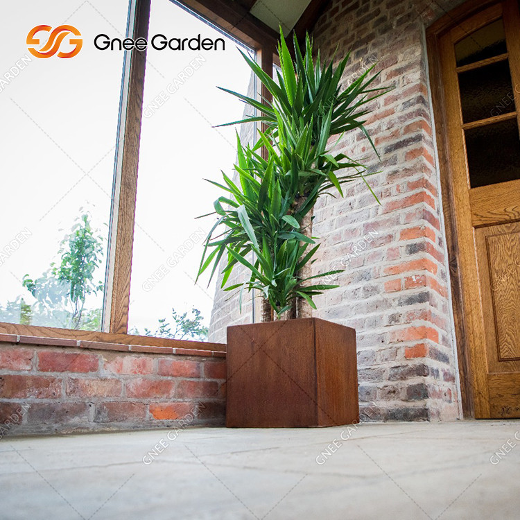Custom Long Square Garden Corten Steel Flower Pot Outdoor Metal Planter Rectangular Plant Box