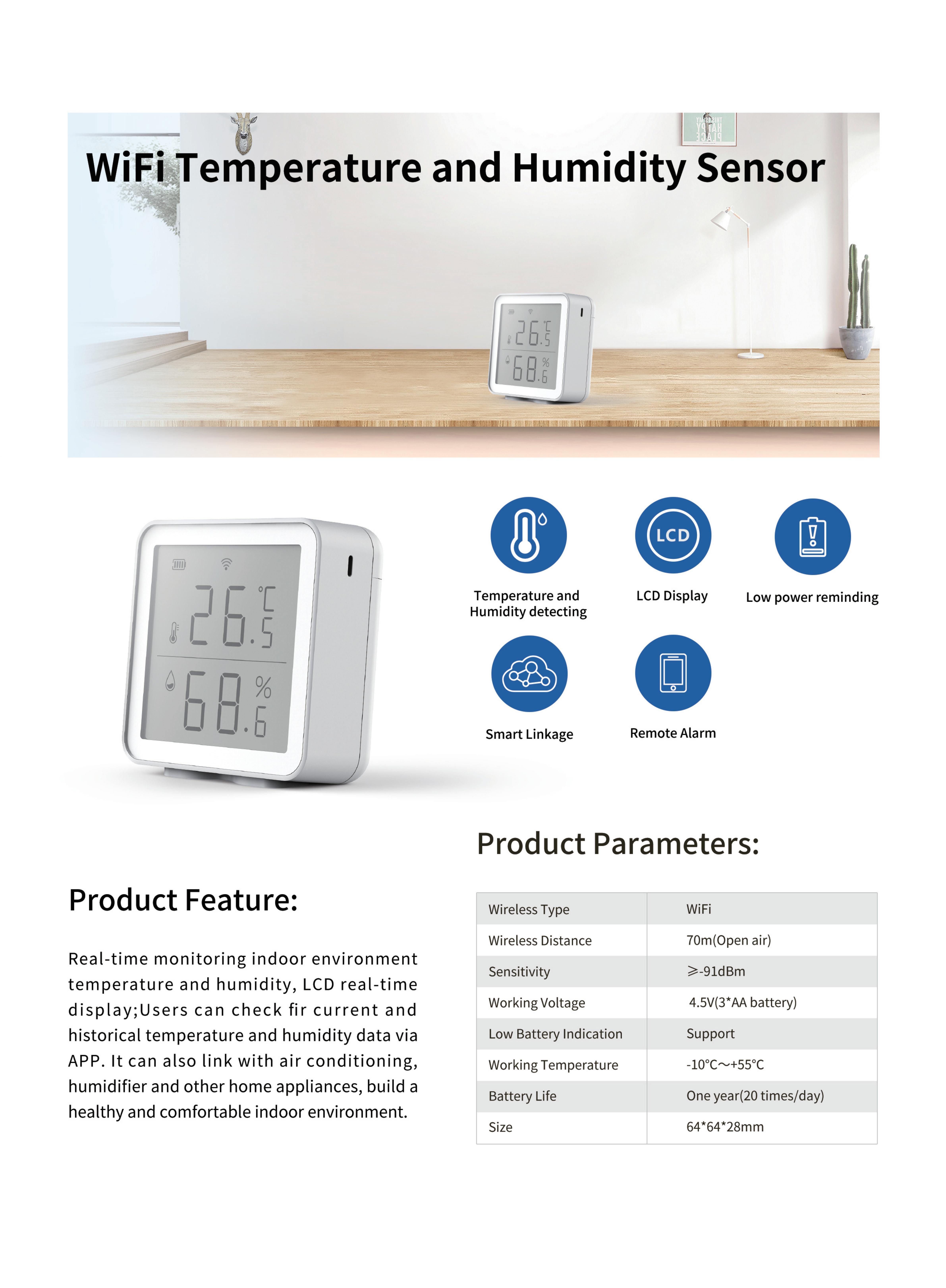 Tuya Wifi Temperature&Humidity Sensor Work With Alexa Indoor Hygrometer Thermometer lcd Display Intelligent Linkage For