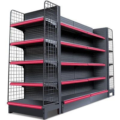 Metal Black Display Shelves With End Shelf For Stores