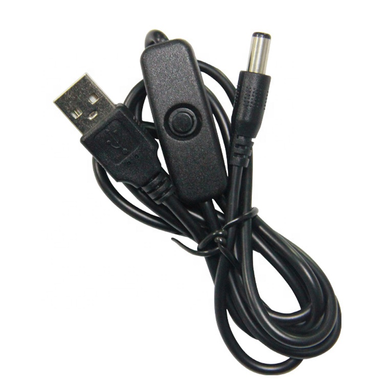 High Quality Power ON OFF Switch USB to DC 5.5x2.1mm Charger Cable for Led Strip Lamp Light Fan