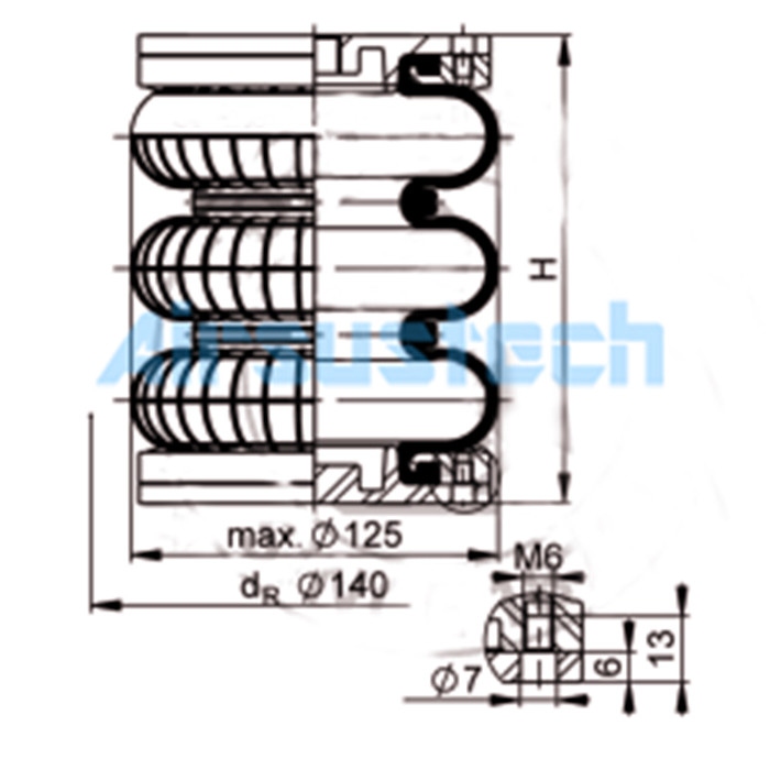 4 1/2X3 Airsustech Triple Convolution Rubber Air Bellows FT 44-15 DI Contitech Air Spring