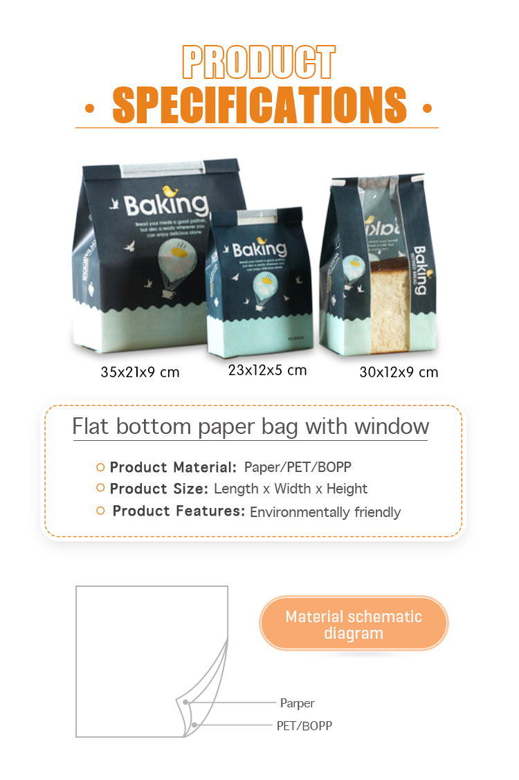 Greaseproof 750g Bakery Bread Packaging White Kraft Stand Up Pouches With Window And Tin Tie