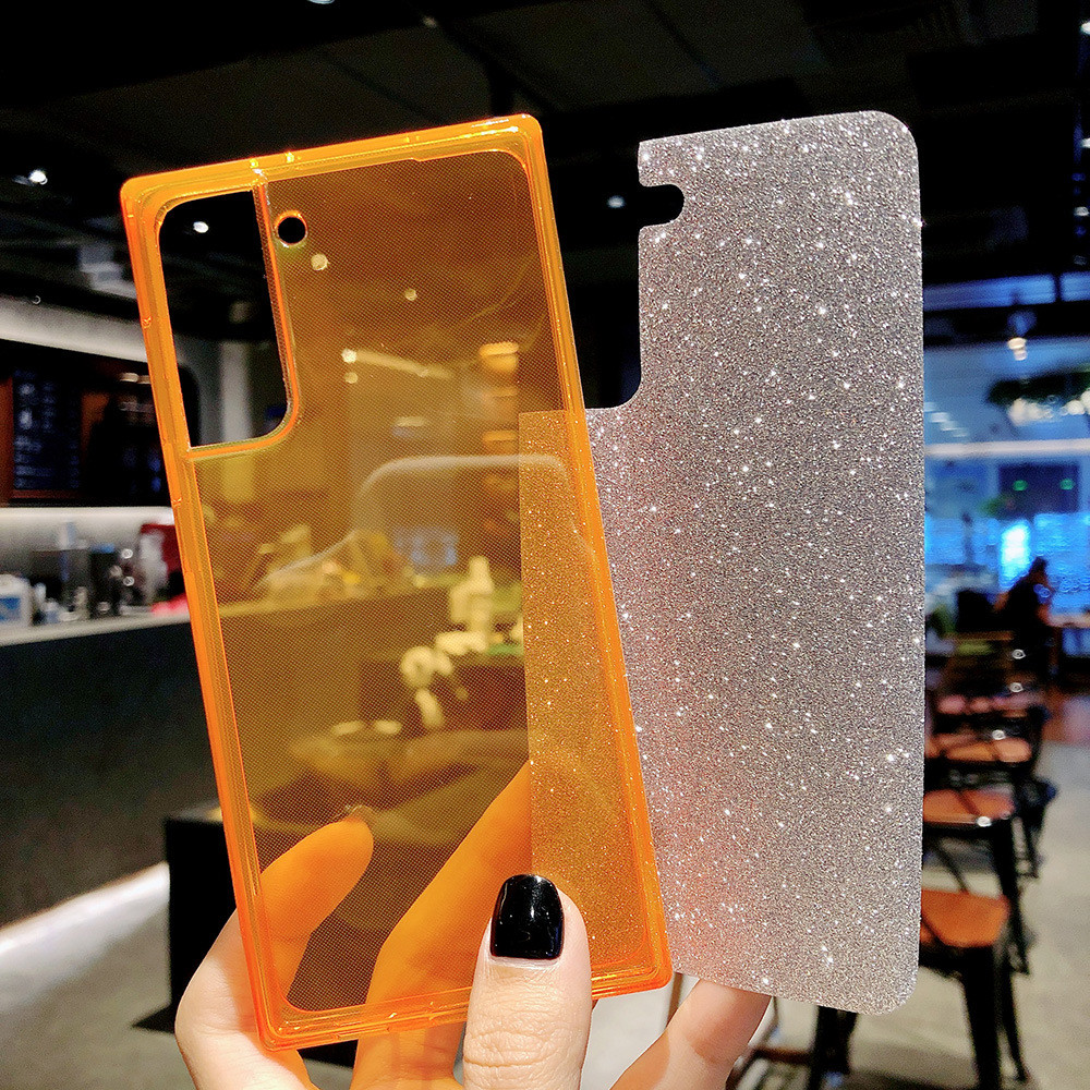 1.5mm Shockproof Phone Cases Neon Square Shape Decorated With Glitter Paper