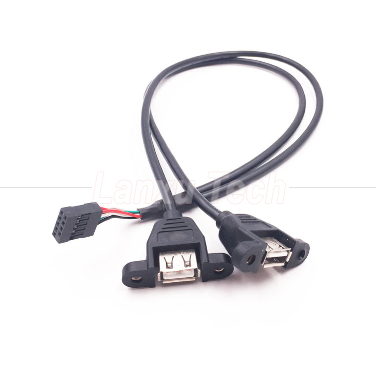 Dual USB Type A 2 Ports Panel Mount USB to Dupont Connector Wire Cable