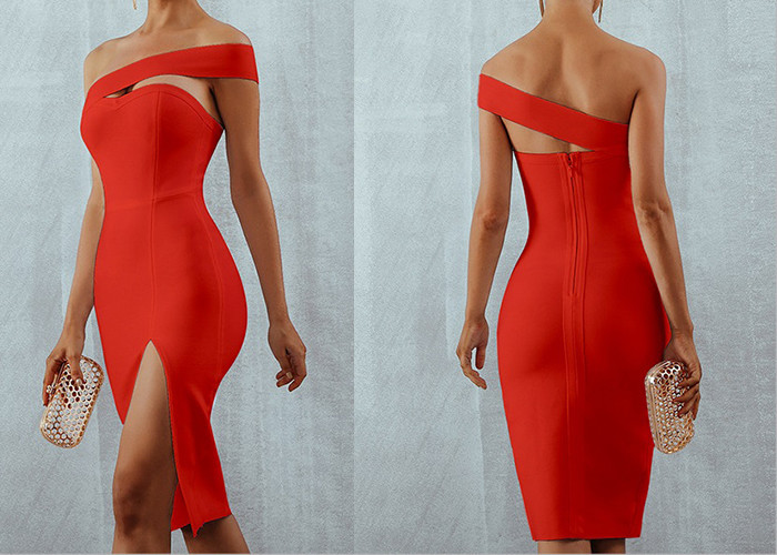 One Shoulder Short Mermaid Bridesmaid Dresses Good Layout Sexy Open Slit Elastic
