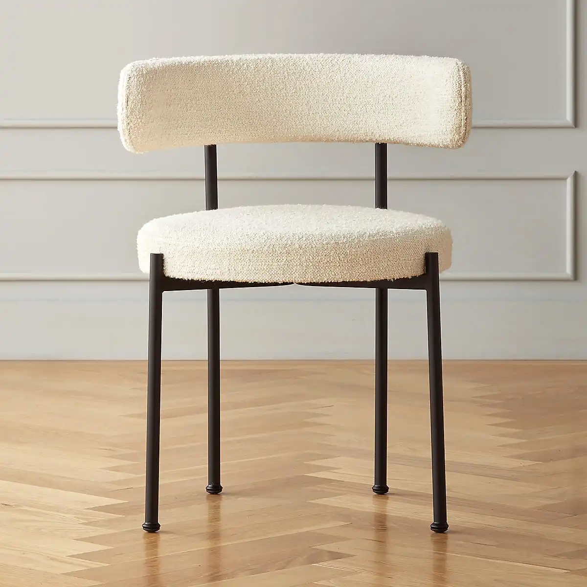 Adjustable White Boucle Dining Chair with Metal Iron Legs Style Modern Kitchen Room Furniture