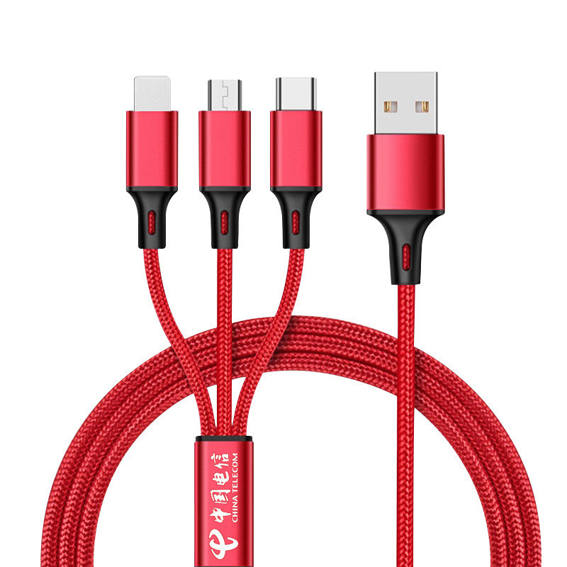3 Ports In 1 1.2m Mobile Phone Cables Alumunium Alloy Fiber 2A Fast Charging