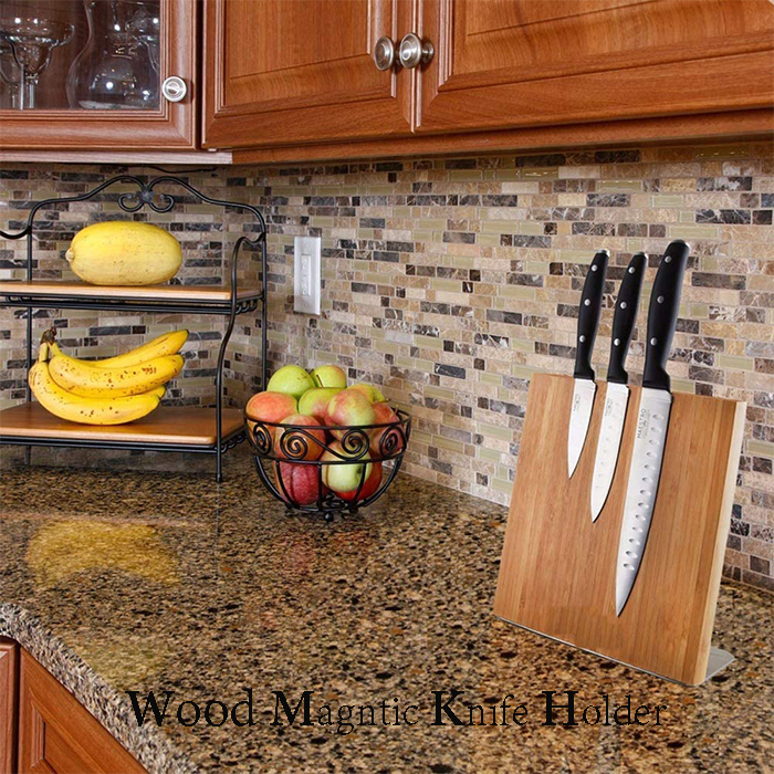 Acacia Wood Magnetic Knife Organizer Universal Block for Knives Scissors 235x110x35mm