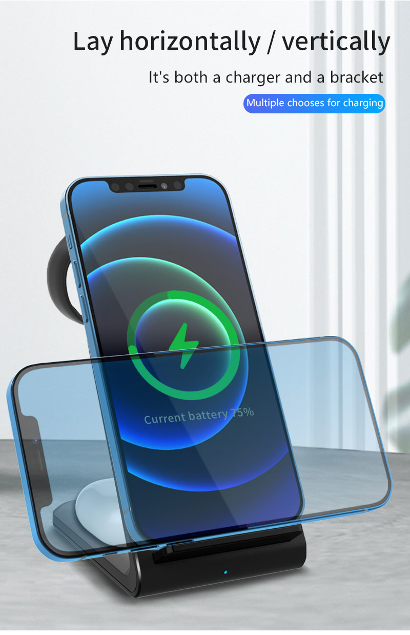 112*70*120mm Multi Function Wireless Charger Station For Airpods Pro