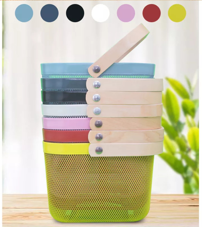 Sustainable Wire Mesh Storage Baskets With Wood Handle