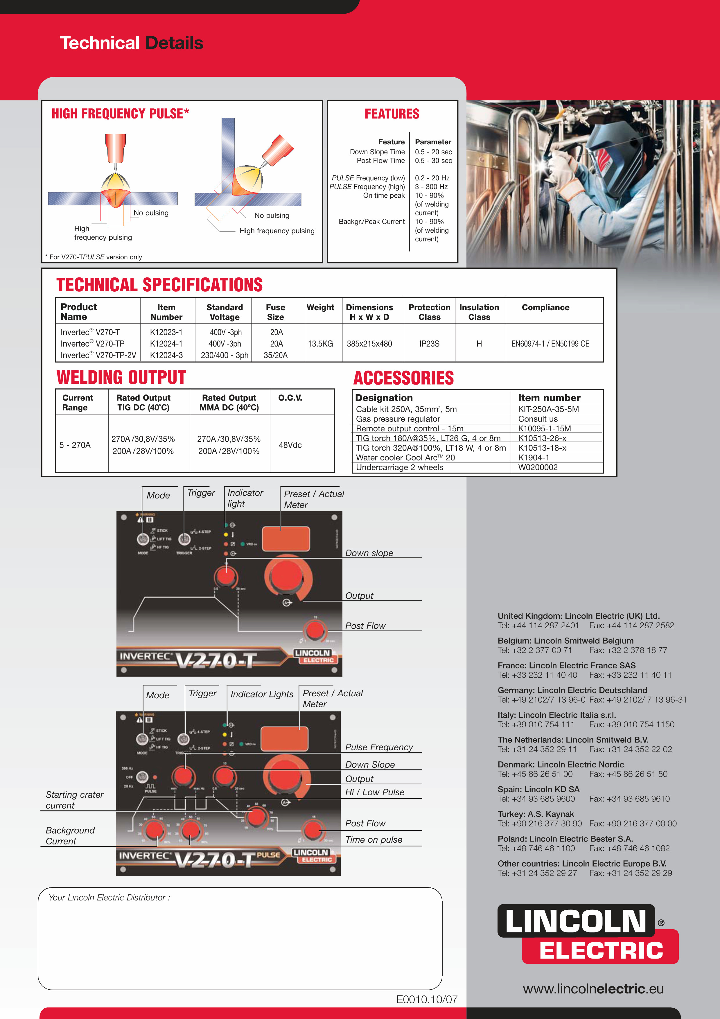 Inverter TIG welding machine;5-270A HIGH speed PULSE TIG Welding Machine; Lincoln Invertec V270-T/V270-T Pules MMA