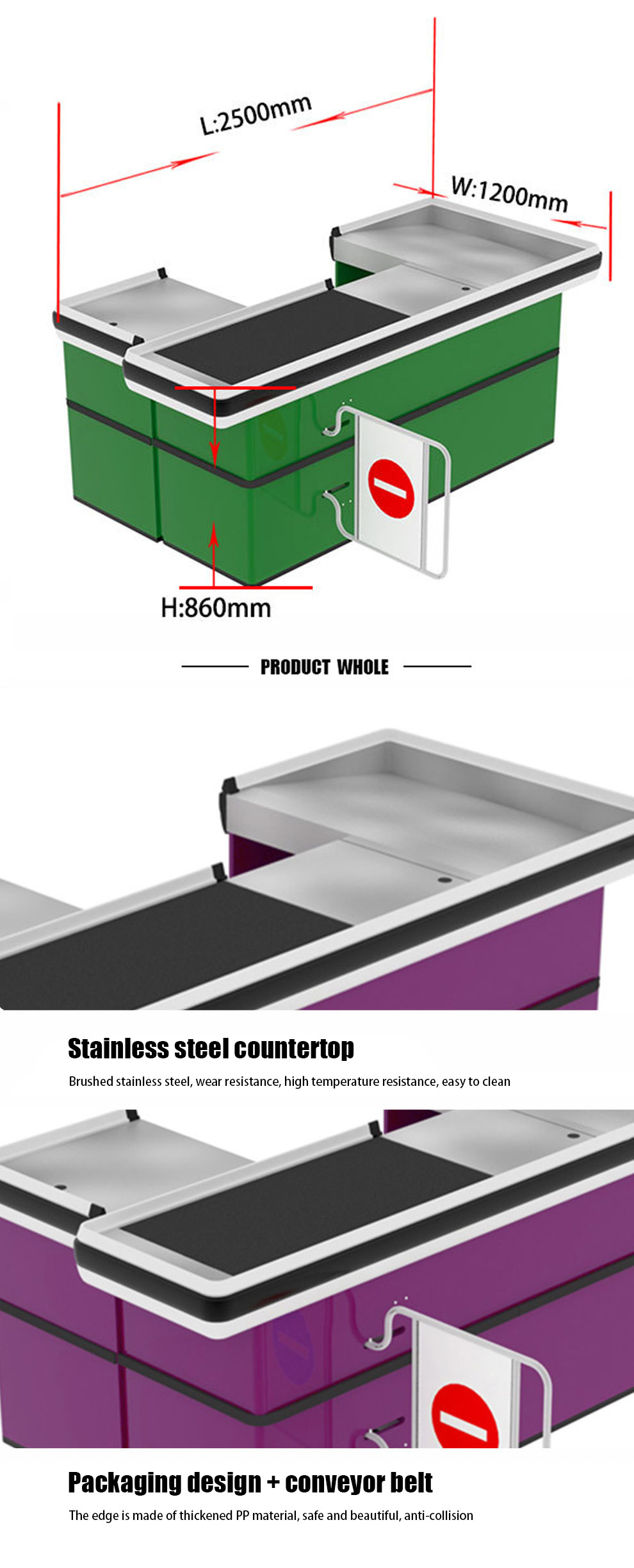 Customizable Shopping Checkout Counter Store Checkout Counter With Stainless Steel Top