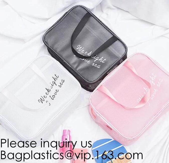 Clear Zipper Pouch with Strap Makeup Bag PVC Cosmetic Pouch,Printing Clear k Cosmetic PVC Pouch, bagease, bagplast