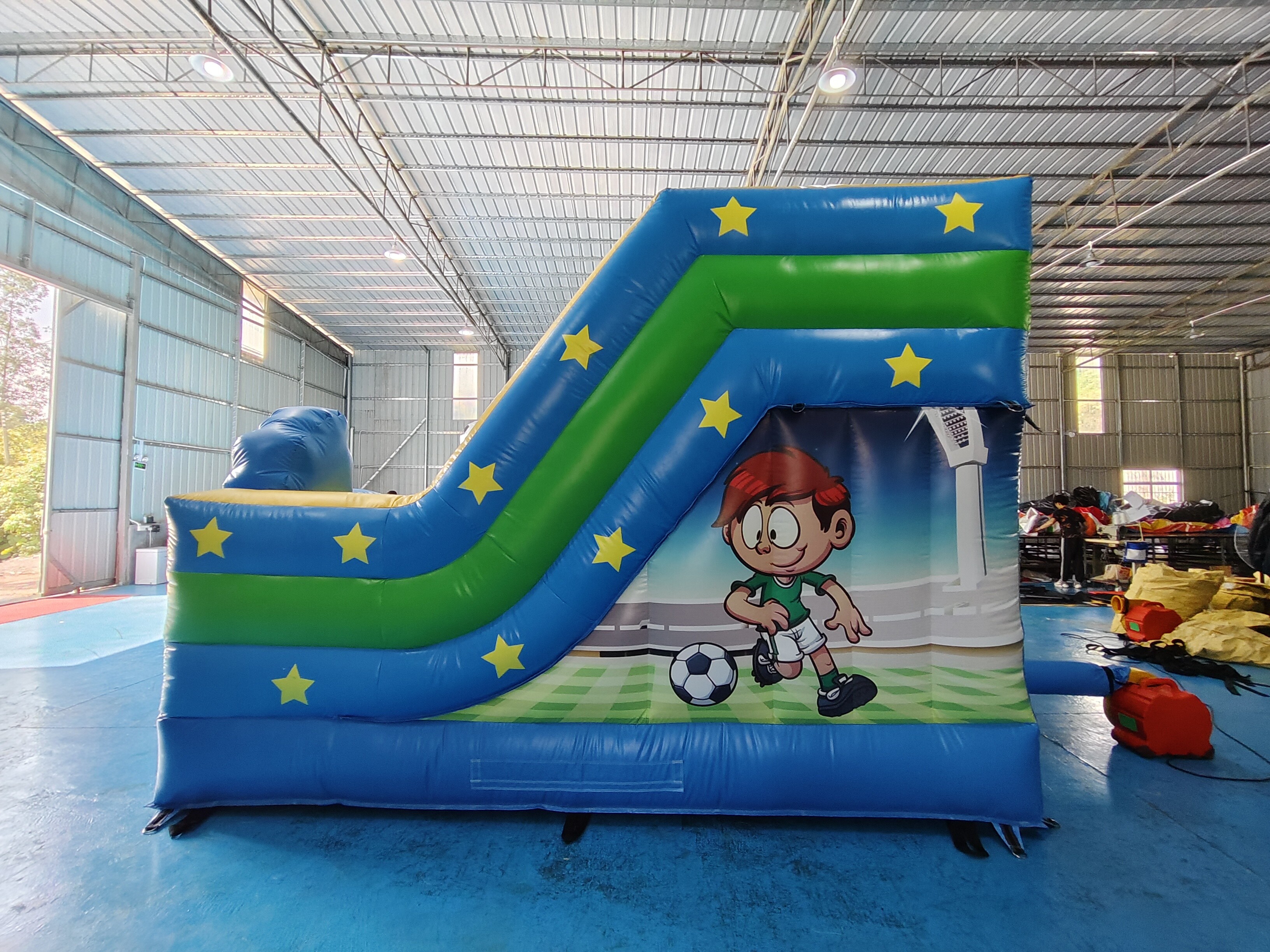 Kids PVC Inflatable Bouncer Combo With Slide Soccer Theme Castle Playground