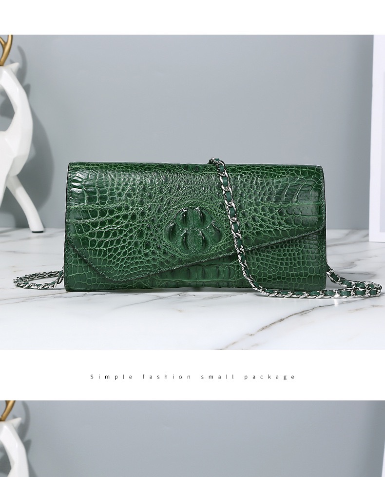 Authentic Crocodile Skin Women Envelop Purse Genuine Alligator Leather Lady Phone Clutch Bag Female Cross Shoulder Bag